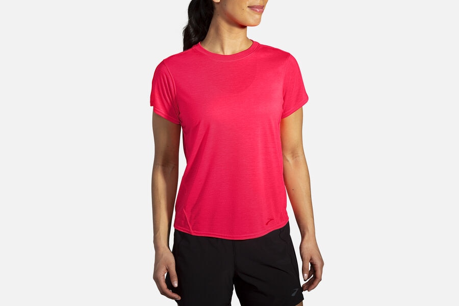 Womens Brooks Distance Sleeve Tops Fluoro Pink | 493521-JMA